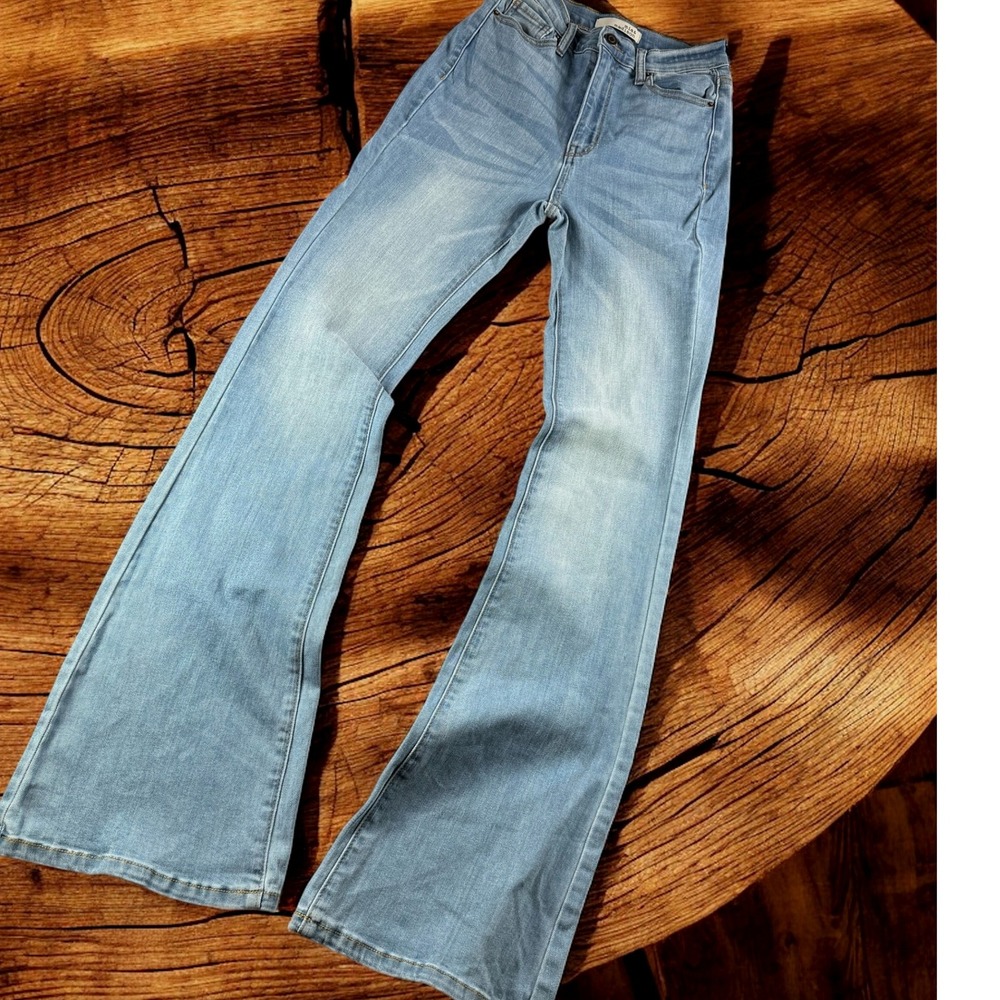 Mia Madison‎ Jeans Juniors 5 Light Wash High Rise Flare Denim Pants Boho Whisker